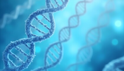 DNA Double Helix on Blurred Blue Background – 3D Genetic Structure Visualization