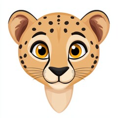 Illustration of a cheetah's face with large expressive eyes and dark spots