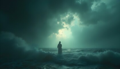 Obraz premium Surreal person meditating surrounded by colorful energy clouds and spiritual ambiance