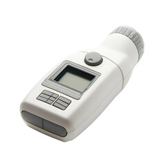 Close-up of a modern handheld device used for measuring light intensity, set against a plain backdrop, ideal for photography