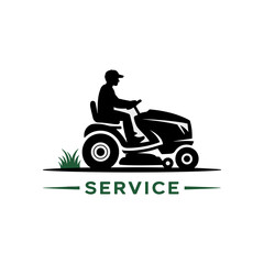 Simple Graphic Logo Icon of Person Riding a Lawn Mower for Yard Service