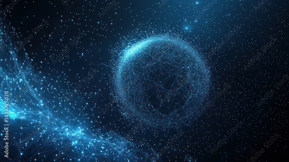 Aufkleber intricate network sphere with illuminated nodes in a dark cosmic environment