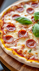 Delicious keto pizza with cauliflower crust and pepperoni topping