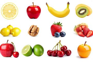 collage of different fruits and vegetables on a white background
