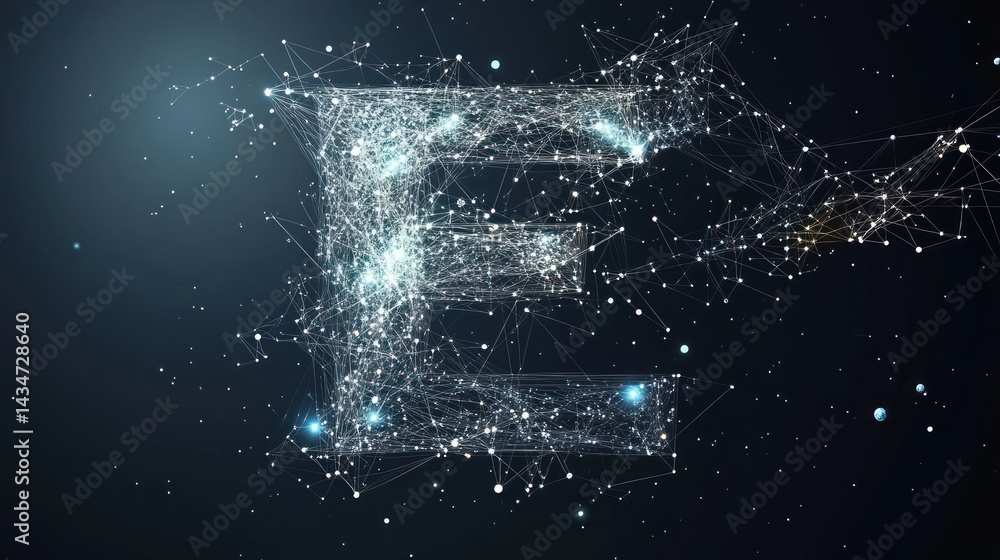 Poster abstract network connectivity visualizing letter e in digital space concept