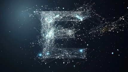 Abstract Network Connectivity Visualizing Letter E in Digital Space Concept