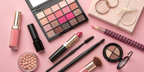 Pink Makeup Products Flatlay Beauty Cosmetics