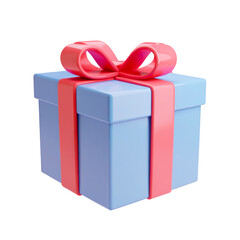 gift box with ribbon blue 3d style cutout clip art isolated on transparent png