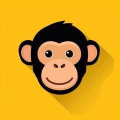 Cheerful monkey face illustration with bright yellow background