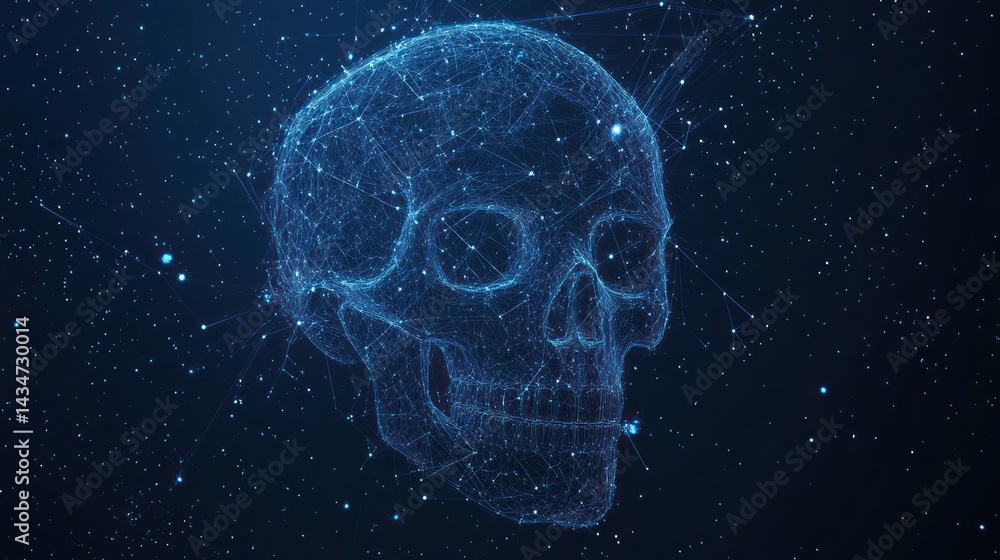 Poster nebula skull: a celestial representation of mortality through interconnected nodes