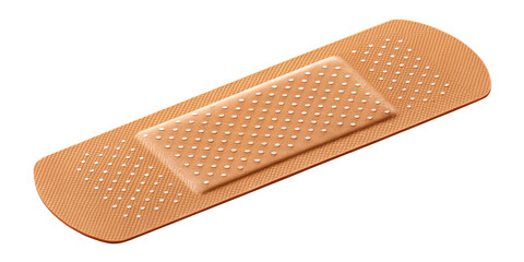 Detailed view of a beige bandage with a central pad focused on its texture 