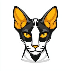 Fototapeta premium Illustration of a cat's face with yellow eyes and dark gray fur on a white background