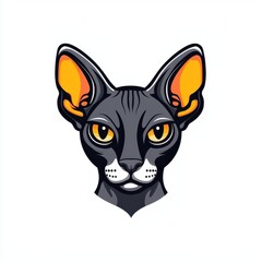 Fototapeta premium Cartoon illustration of a cat with large pointed orange ears and dark gray fur
