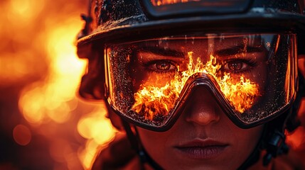Firefighter resilience urban fire scene action shot intense environment close-up heroism