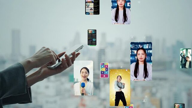 スマホを使う女性と縦型ショートムービーのコンセプト