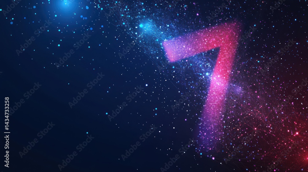 Poster number seven sparkle nebula background with dynamic particles and gradient hues