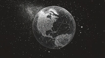 Naklejka premium Abstract depiction of earth formed by digital network in a starscape scene