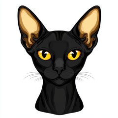 Illustration of a black cat with vivid yellow eyes looking directly at the viewer