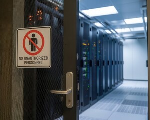 Restricted access: Data center security with no unauthorized personnel sign