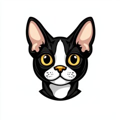 Fototapeta premium Cartoon illustration of a black cat with a white patch on its face and bright yellow eyes
