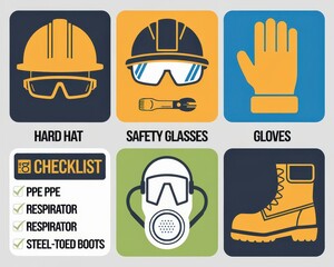 Industrial safety icon set: personal protective equipment vector graphics collection