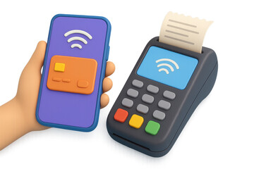 Contactless payment with smartphone and wireless terminal. Isolated illustration
