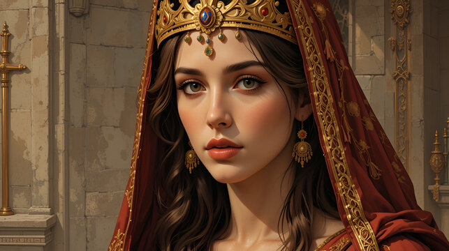 An illustration of, Queen Jezebel: Portrait of a Biblical Figure from The Old Testament.