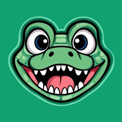 Cartoon frog face with wide open mouth and sharp teeth