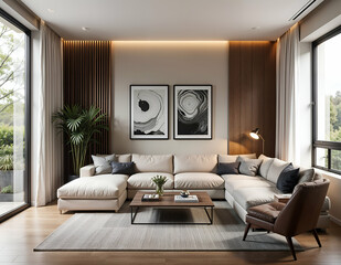 hyper realistic morden living room interior design a generative al. 
