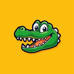 Obraz premium Cartoon crocodile head with open mouth and sharp teeth on bright yellow background