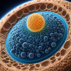 Satellite cell niche, microenvironment for muscle stem cells, regeneration focus, 3D illustration