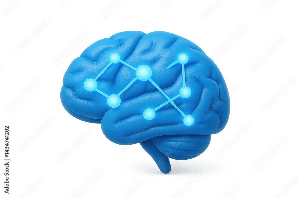 Aufkleber blue brain with neural network connections depicting artificial intelligence concept. isolated illus
