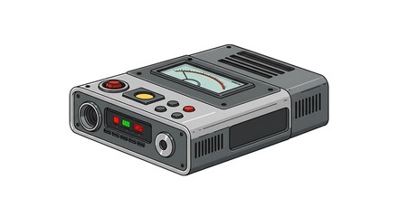 Cartoon Gray Portable Radio with Gauge Illustration