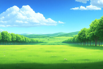 Obraz premium large grassy field with trees in the background 2