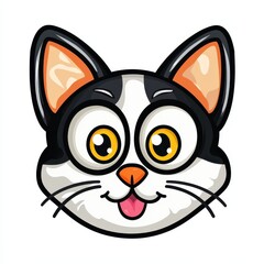 Cartoon cat face with expressive features and bright colors