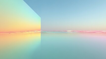 Pastel hues reflect in a serene, abstract landscape.