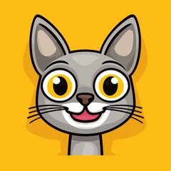Obraz premium Cartoon illustration of a gray cat with yellow eyes and a playful expression