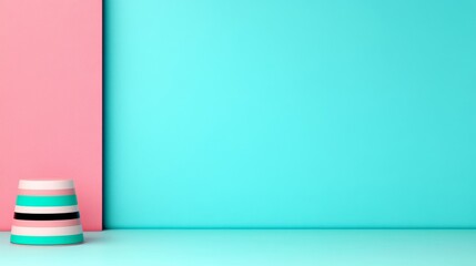 Creative minimalist interior design studio space digital artwork colorful walls eye-level view modern aesthetic