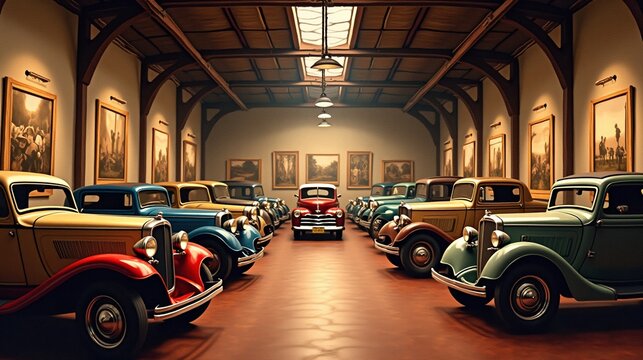 Fototapeta Timeless Classics: A Vintage Car Museum Showcase