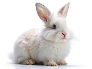 AI Generated Photo: Fluffy Bunny, Isolated White Background, Drone View, High-Resolution, Studio Shot