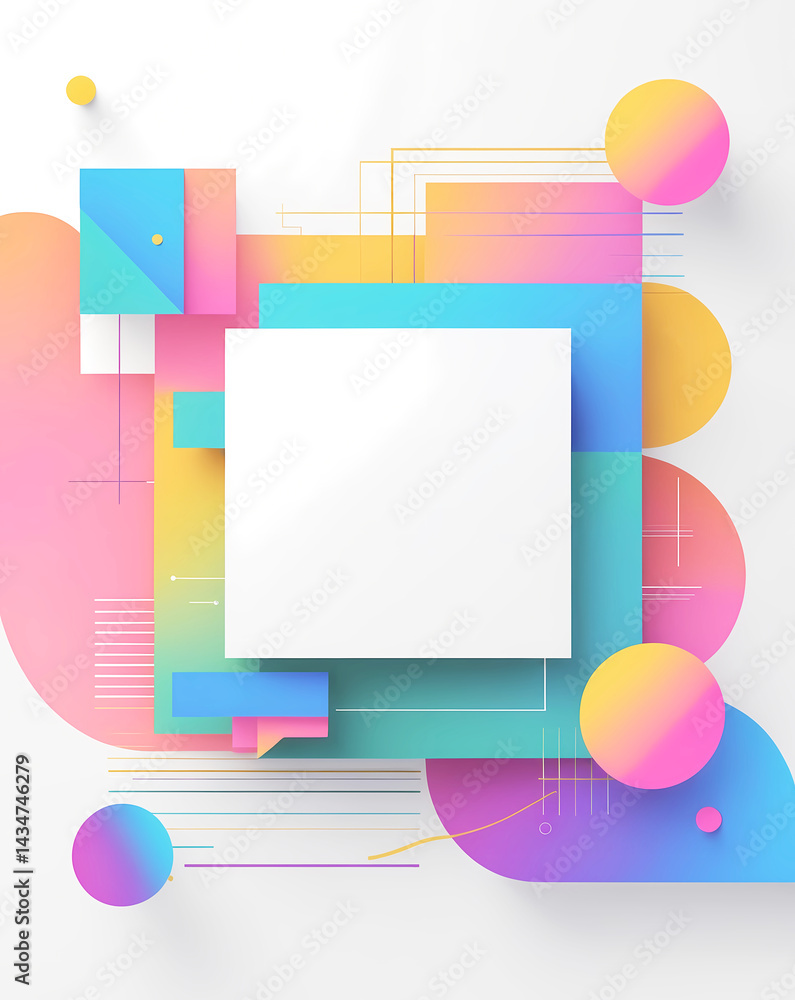 Poster abstract geometric design with pastel colors and shapes creating a visually stunning and modern comp