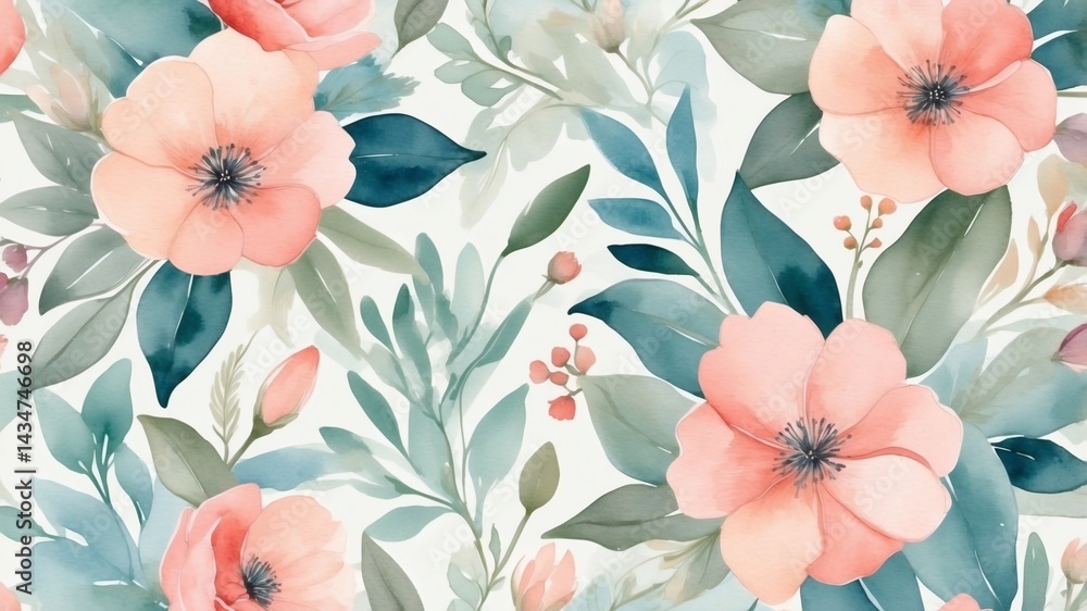 Poster delicate floral pattern in soft pastel colors, a beautiful and tranquil design perfect for various c