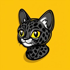 Fototapeta premium Stylized illustration of a black cat with yellow eyes and dark spots on a yellow background