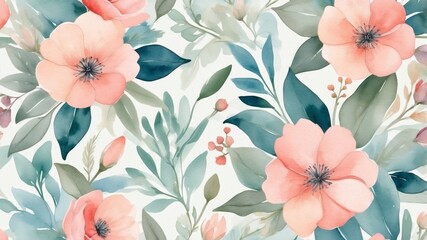 Delicate floral pattern in soft pastel colors, a beautiful and tranquil design perfect for various creative projects. Featuring blossoming flowers, leaves, and intricate details