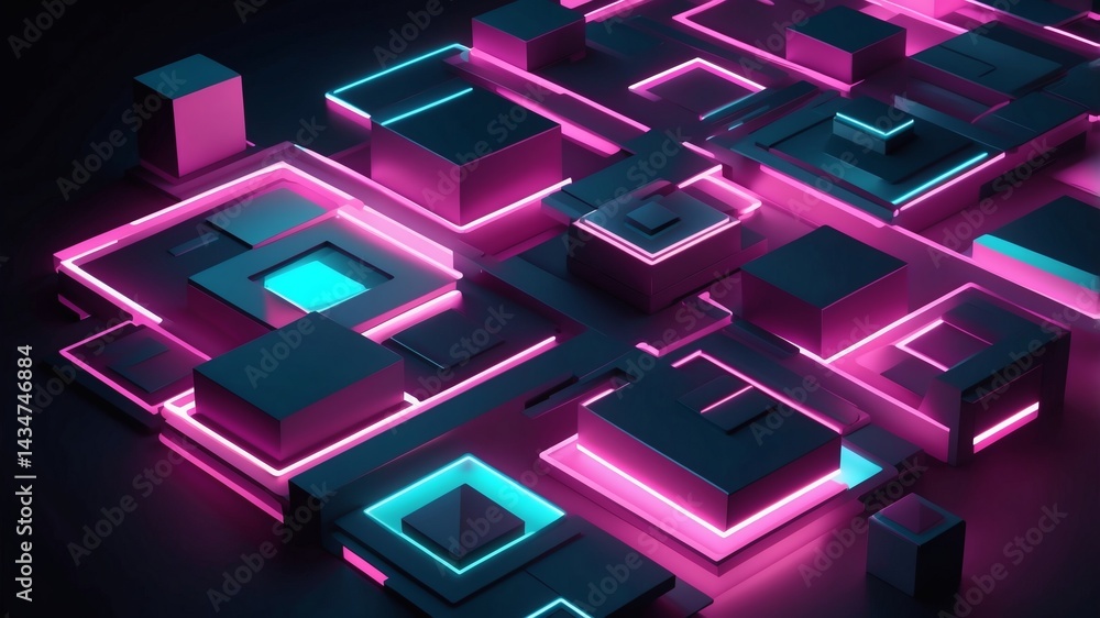 Aufkleber abstract digital neon cubes with futuristic glow effect that evokes modern technology, with an intri