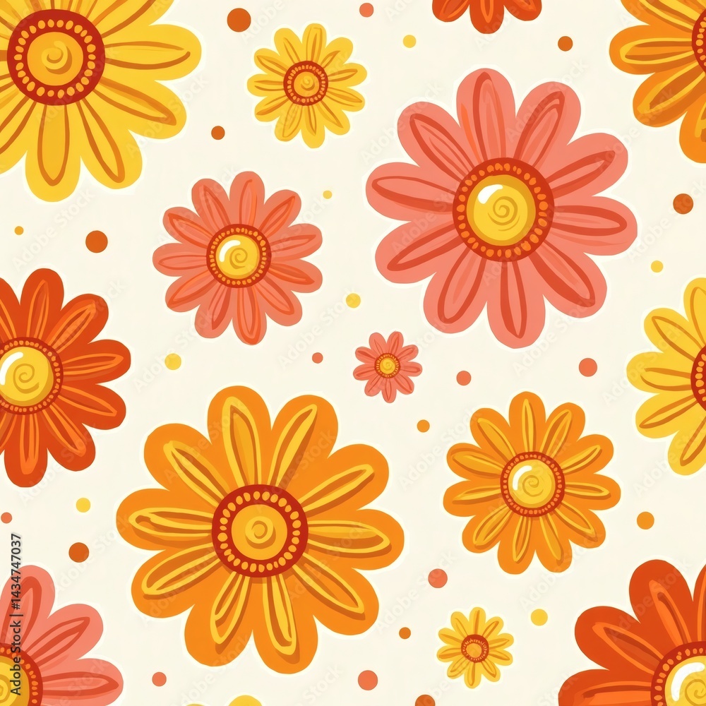 Poster A cheerful floral pattern. A repeating design of colorful flowers. This cheerful design is perfect for adding a touch of happiness to any project