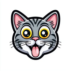 Obraz premium Cartoon illustration of a surprised tabby cat with gray fur, black stripes, and yellow eyes