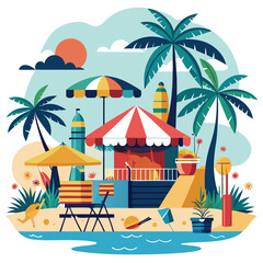 American beach parties set shilhotee vector isolated on white background