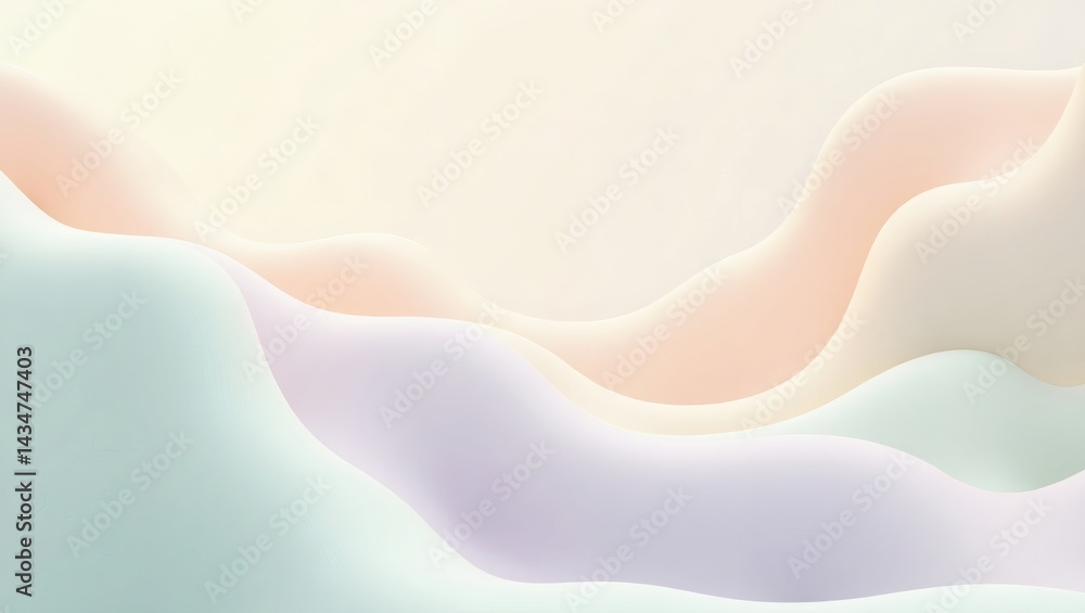 Poster abstract pastel wave-like pattern, a soft and serene display. the image shows a flowing, organic for