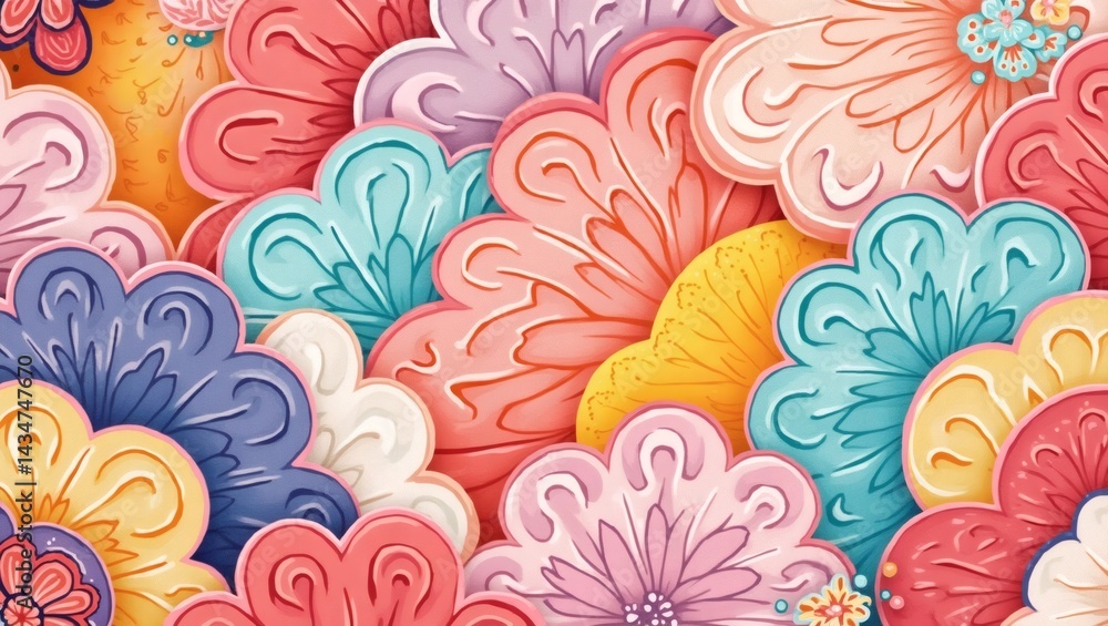 Aufkleber a vibrant display of colorful flowers, creating a visually appealing and cheerful floral pattern